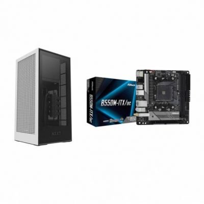 NZXT H1 Mini-ITX Computer Case with 650W SFX-L 80 Plus Gold PSU and 140mm AIO Liquid Cooler Bundle with ASRock B550M-ITX/AC Wi-Fi Motherboard