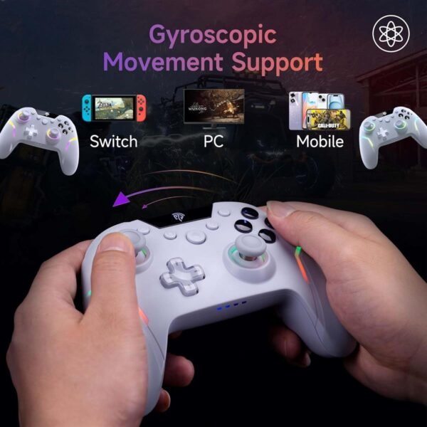 EasySMX X20 Wireless Gaming Controller with RGB Backlit, 2-Stage Hall Effect Stick, 1000Hz Polling Rate, 6-Axis Gyro on Multi-Platform, Mech Buttons, Compatible with PC/Switch/Steam/Android - Image 4