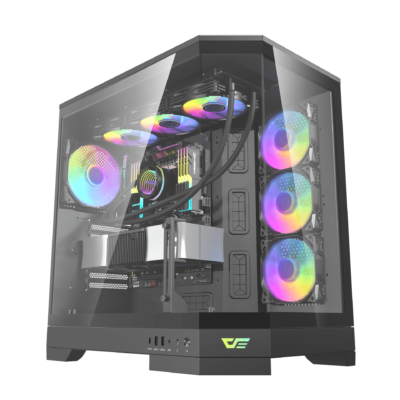 DarkFlash DQX90 Mid-Tower ATX Gaming Case with 4 ARGB Fans – Black