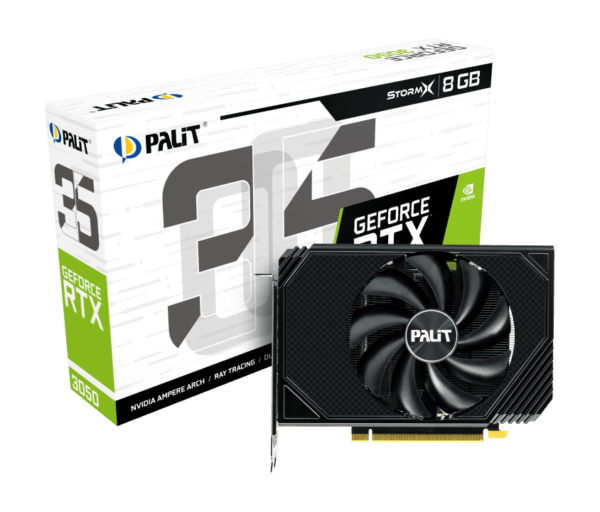 Palit GeForce RTX 3050 StormX Graphics Card, 8GB GDDR6 128 Bit Memory, 2560 Cuda Cores, 1777 MHz Boost Clock, 14 Gbps, PCI-E 4.0 Bus, 224 Gb/sec Bandwidth, HDMI, DP
