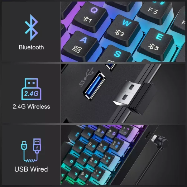 Tezarre TK63 Wireless Keyboard Bluetooth/2.4G/USB Wired 60% Mechanical Gaming Keyboard RGB Backlit PBT Pudding Keycaps Hot-Swappable - Image 2