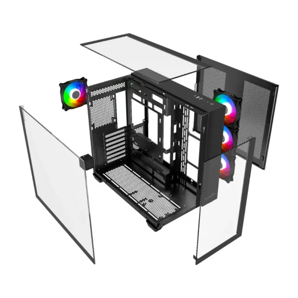 Thunder Battle Station TGC-666 Case – Black – Three sided tempered glass panels – Dual-chamber ATX Mid Tower – Up to 2 × 360mm radiators - Image 2