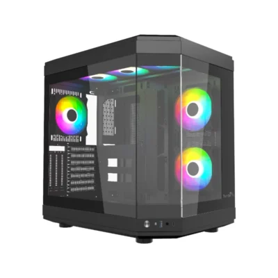 Thunder Carbon TGC-639B Modern Aesthetic Dual Chamber Panoramic Tempered Glass Mid-Tower ATX PC Gaming Case – Black