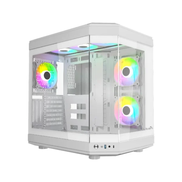 Thunder Carbon TGC-639W Modern Aesthetic Dual Chamber Panoramic Tempered Glass Mid-Tower ATX PC Gaming Case – White