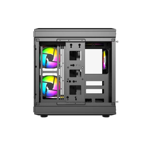 Thunder Carbon TGC-639B Modern Aesthetic Dual Chamber Panoramic Tempered Glass Mid-Tower ATX PC Gaming Case – Black - Image 2