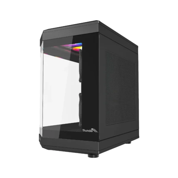 Thunder Carbon TGC-639B Modern Aesthetic Dual Chamber Panoramic Tempered Glass Mid-Tower ATX PC Gaming Case – Black - Image 3