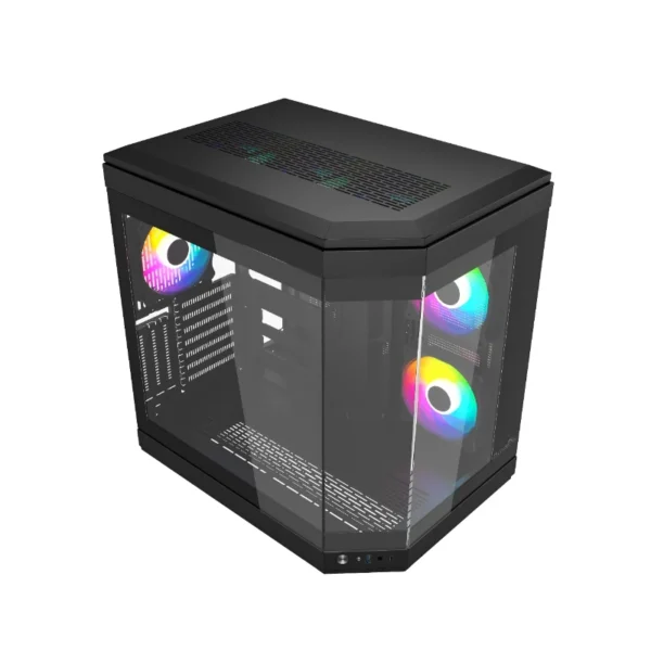 Thunder Carbon TGC-639B Modern Aesthetic Dual Chamber Panoramic Tempered Glass Mid-Tower ATX PC Gaming Case – Black - Image 4