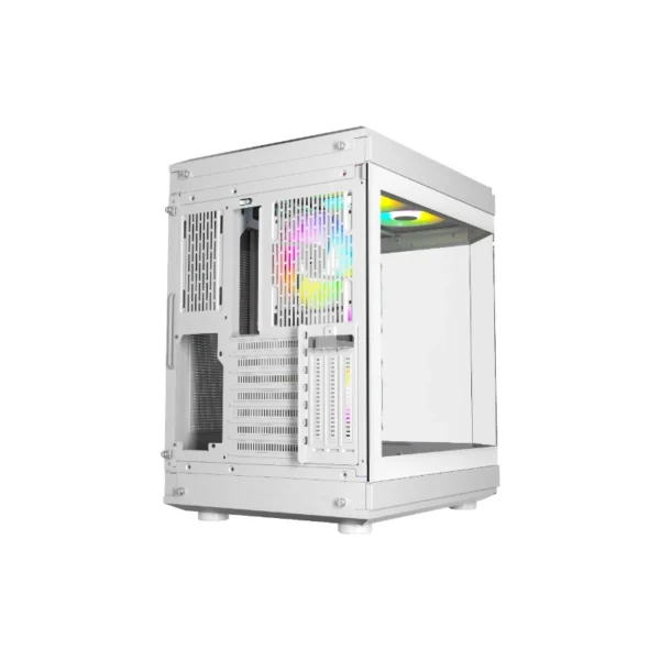 Thunder Carbon TGC-639W Modern Aesthetic Dual Chamber Panoramic Tempered Glass Mid-Tower ATX PC Gaming Case – White - Image 4
